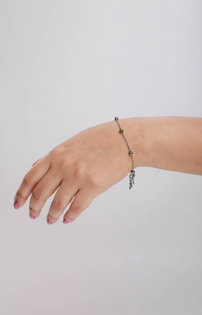 925 Pure Silver Metal Ball Chain Bracelet Rhodium Plated : TSBR-HOP-BRAC-BRS-5002
