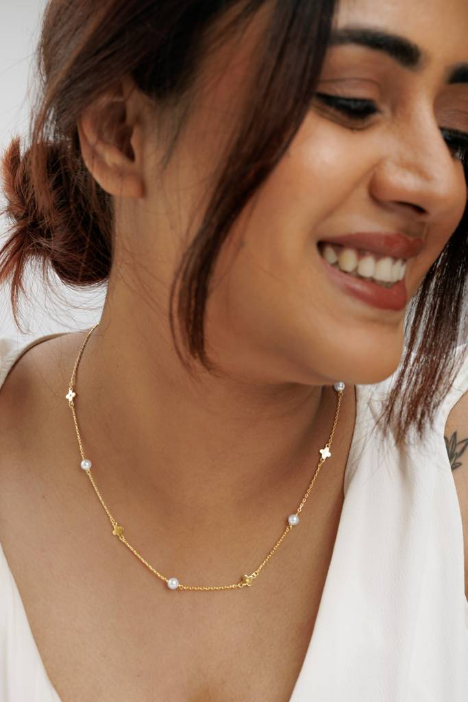 925 Silver Beaded Balance Necklace Plated 18 Inch : TSNP-BAL-18-18G-2004