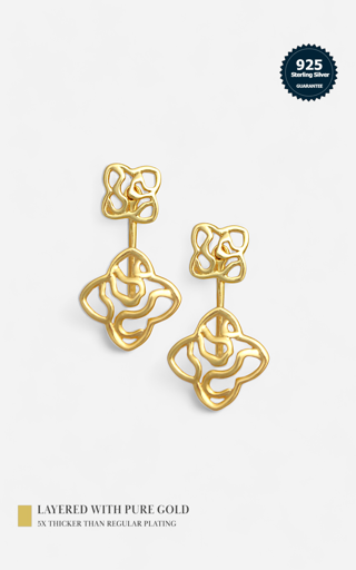 Trisu 925 Sterling Silver 18Kt Gold Vermeil Plated Stud-Dangler Earrings : TSER-RES-EAR-18G-8015