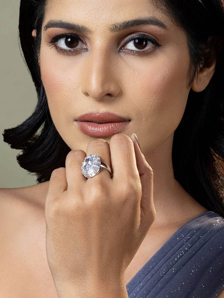 Radiant Halo Stone Silver Ring : TSLR32