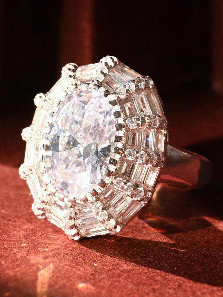 Radiant Halo Stone Silver Ring : TSLR32