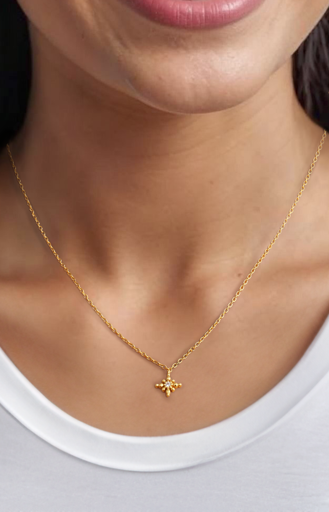 Trisu 925 Sterling Silver 18K Gold Vermeil Plated Studded Floral Necklace : TSNP-POS-18-18G-7016
