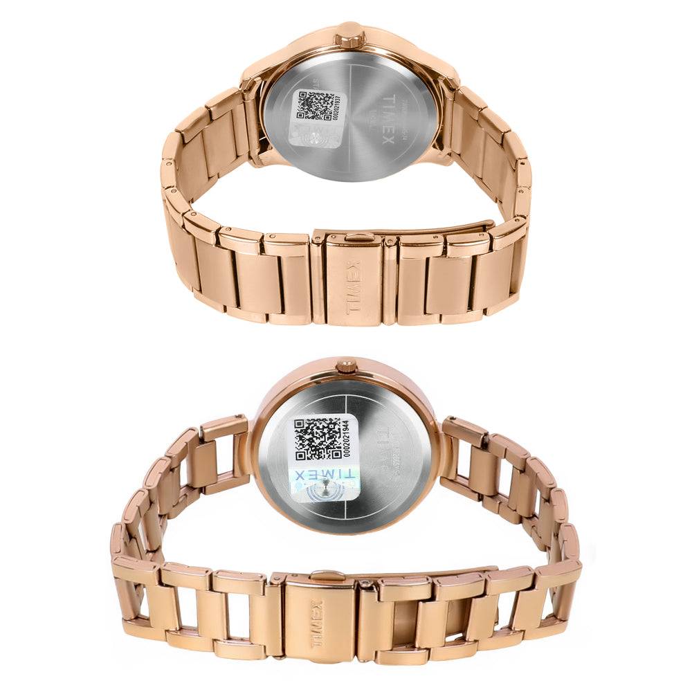Timex Trendline Round 44Mm Rose Gold Dial Analog Pair Watch - Tw00Pr266 : TW00PR266