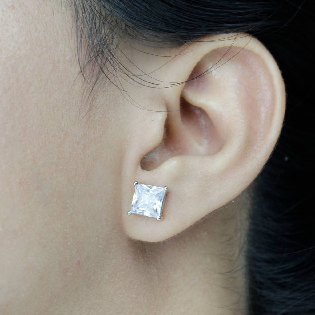 925 Pure Silver Decent Square Zircon Stud Earrings : TWP10226MM