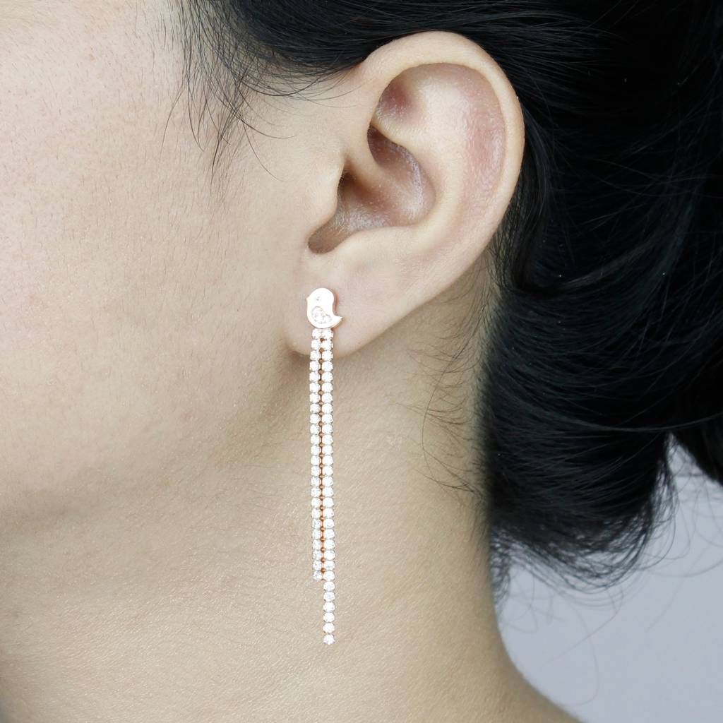 925 Pure Silver Rose Gold Earrings |Two Strands Danglers Drop Earrings : TWP1047