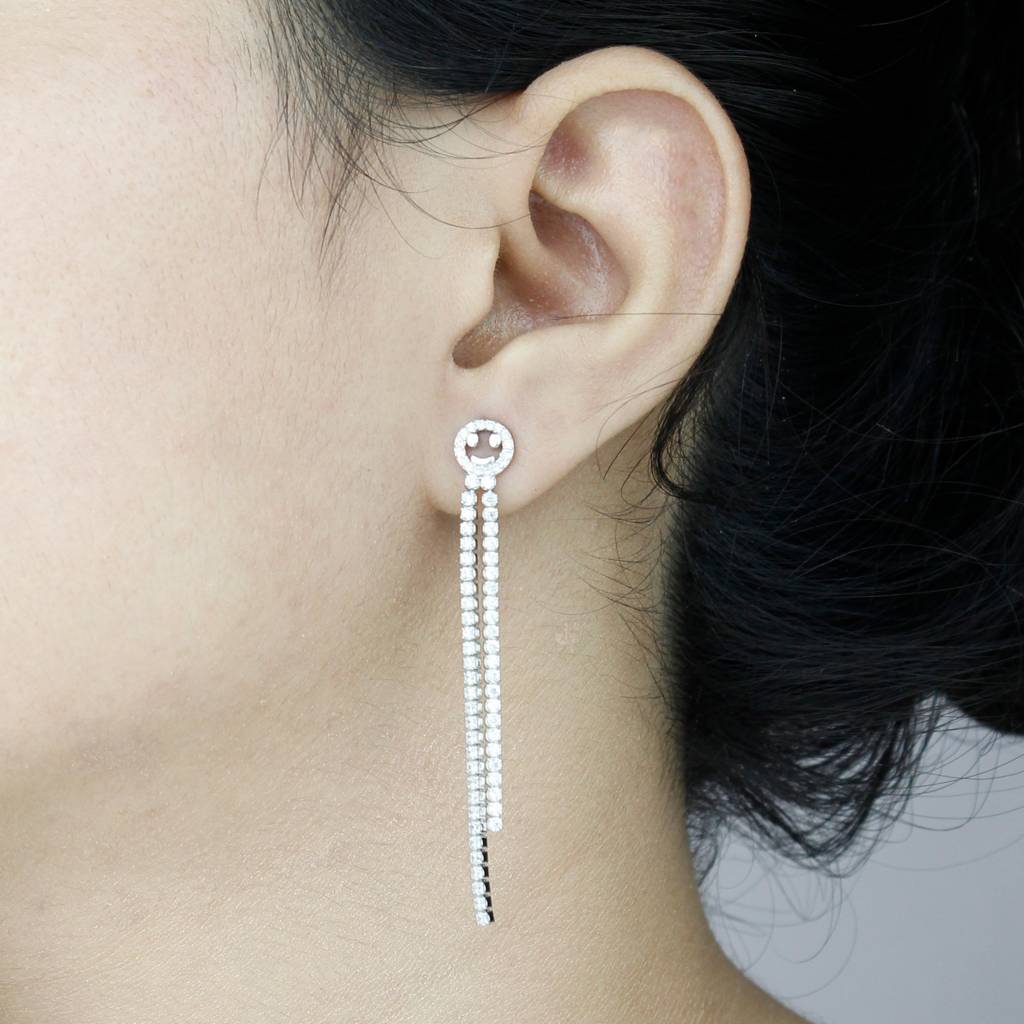 925 Pure Silver Long Treader Earrings |Two Strands Danglers Earrings : TWP1048