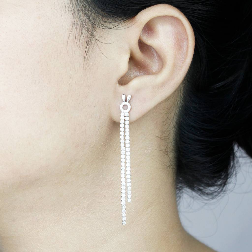 925 Sterling Silver Long Drop Earrings | Chain Drop Dangle Earrings : TWP1049