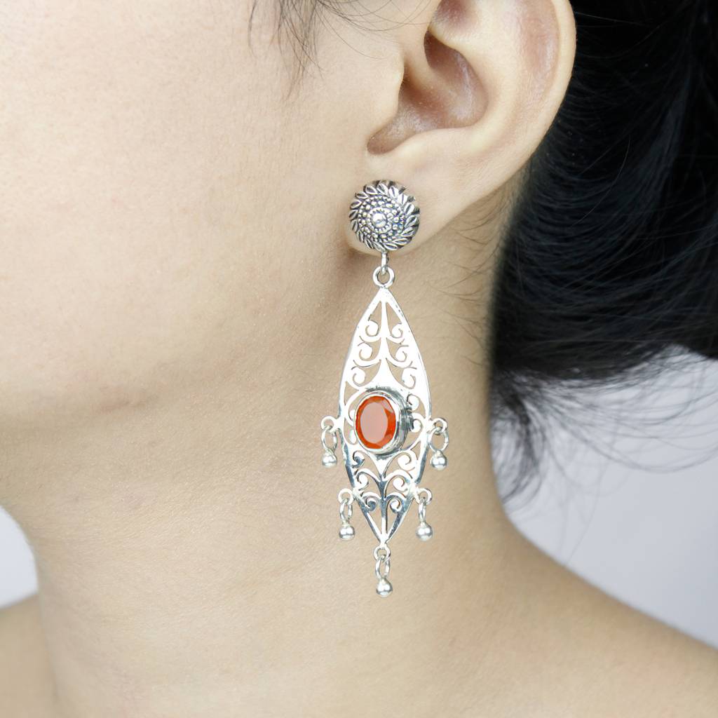 925 Pure Antique Silver Colored Stone Drop Earrings | Drop Studded Earrings : TWP1066