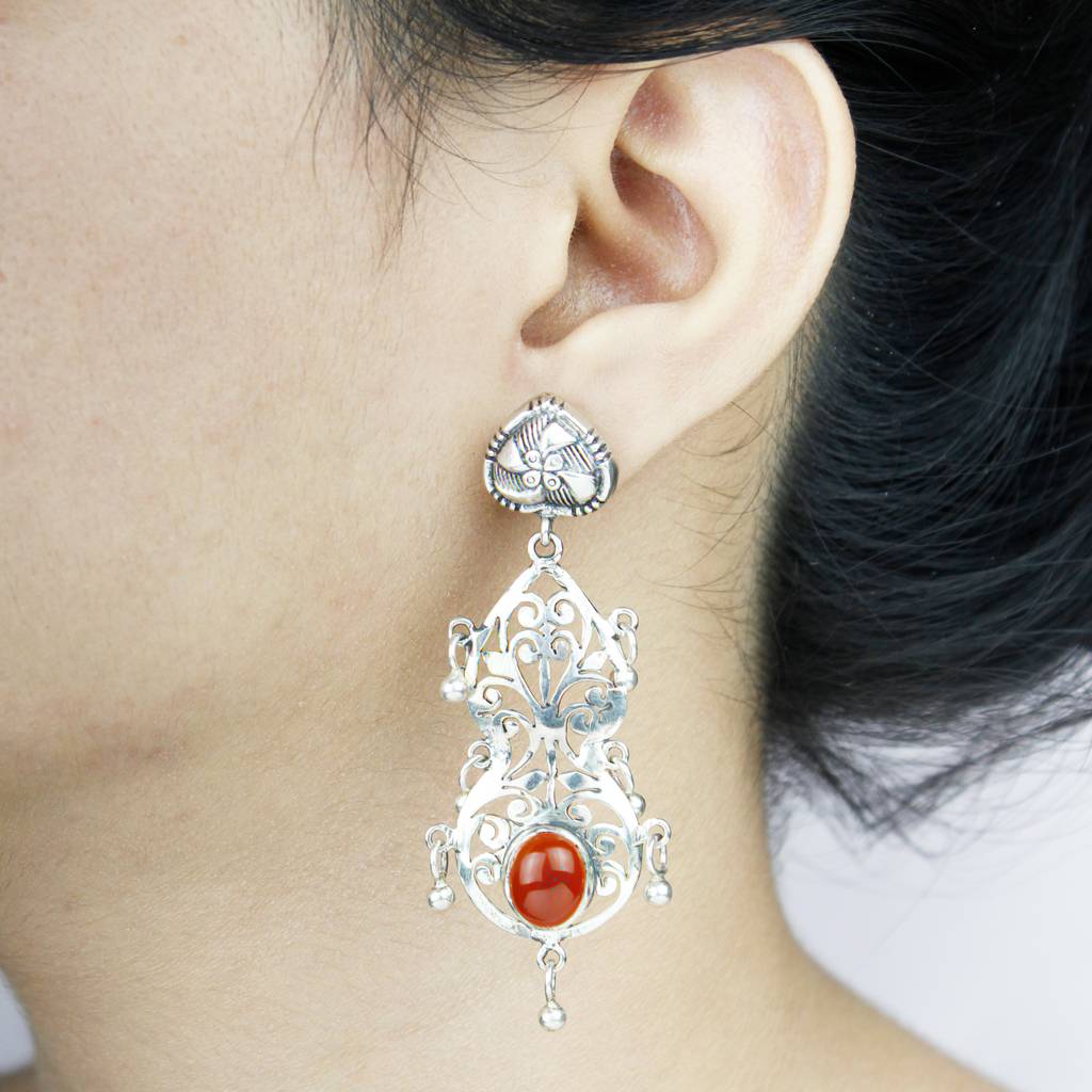 925 Pure Antique Silver Ethnic Colored Stone Danglers Earrings | : TWP1071