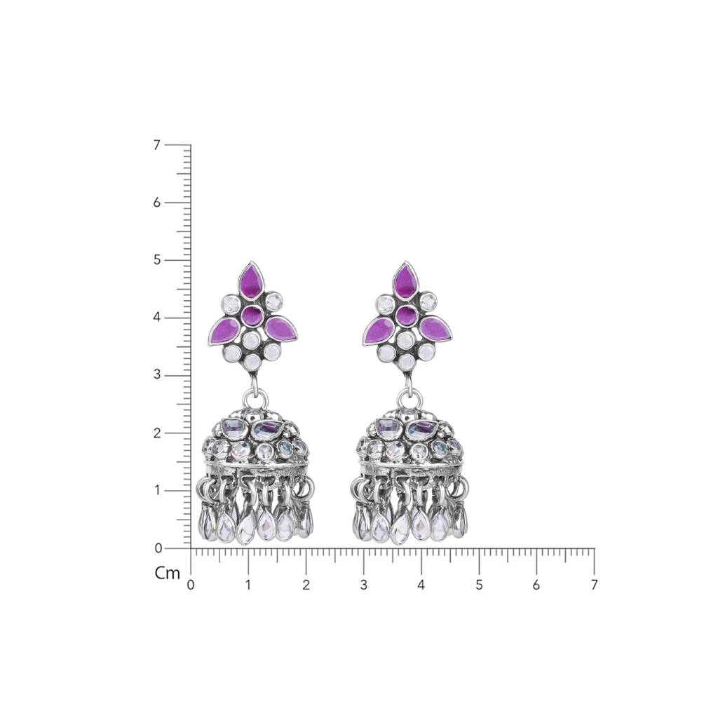 925 Pure Silver Ethnic Long Jhumki | Antique Style Drops Earrings : TWP1074