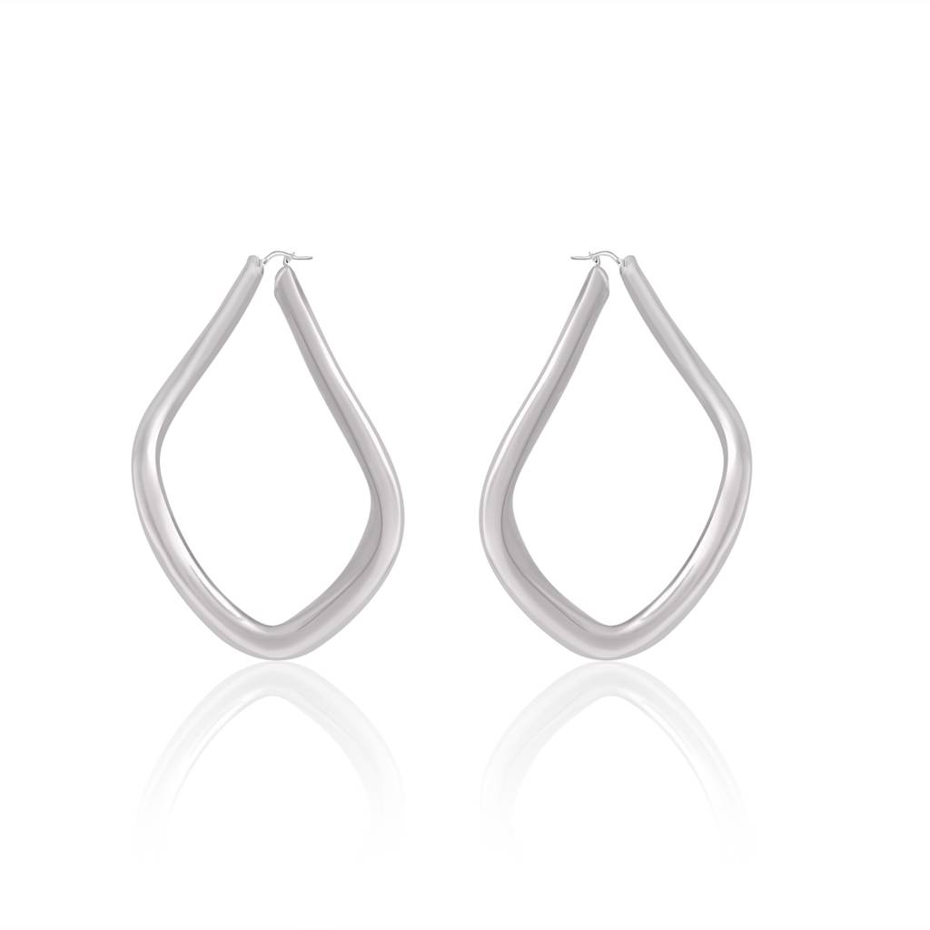 925 Pure Silver Large Hoops | Silver Tapered Twisted Freeform Hoop Earrings : TWP1131