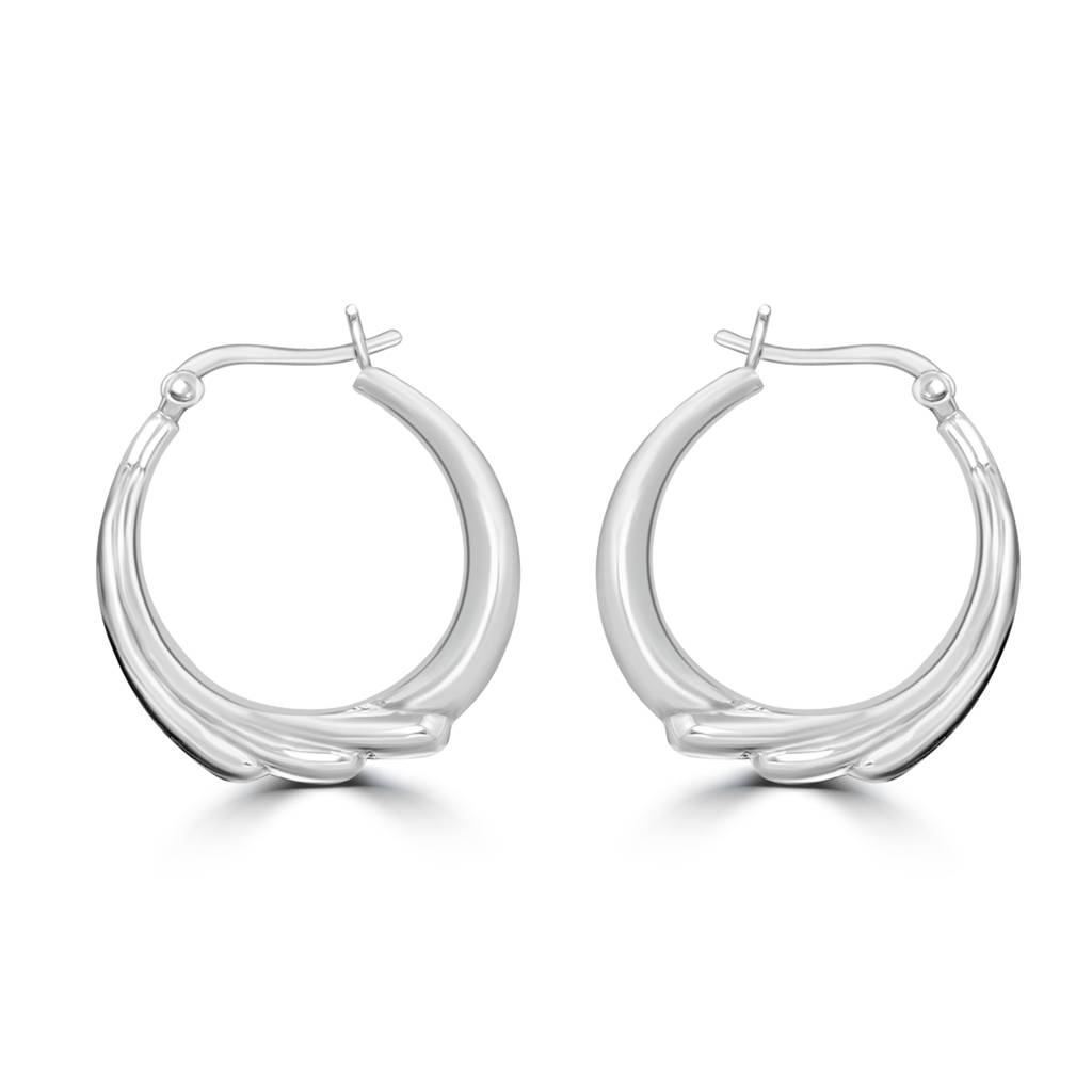 925 Sterling Silver Chunky Round Textured Hoops | Oval Puffy Hoop Earrings : TWP1161