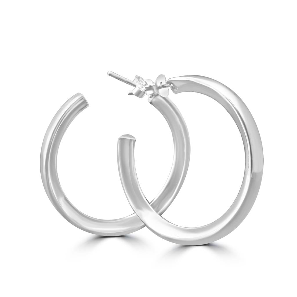 925 Pure Silver Lightweight Chunky Open Hoops | Jewelry Hoop Bali Earrings : TWP1167
