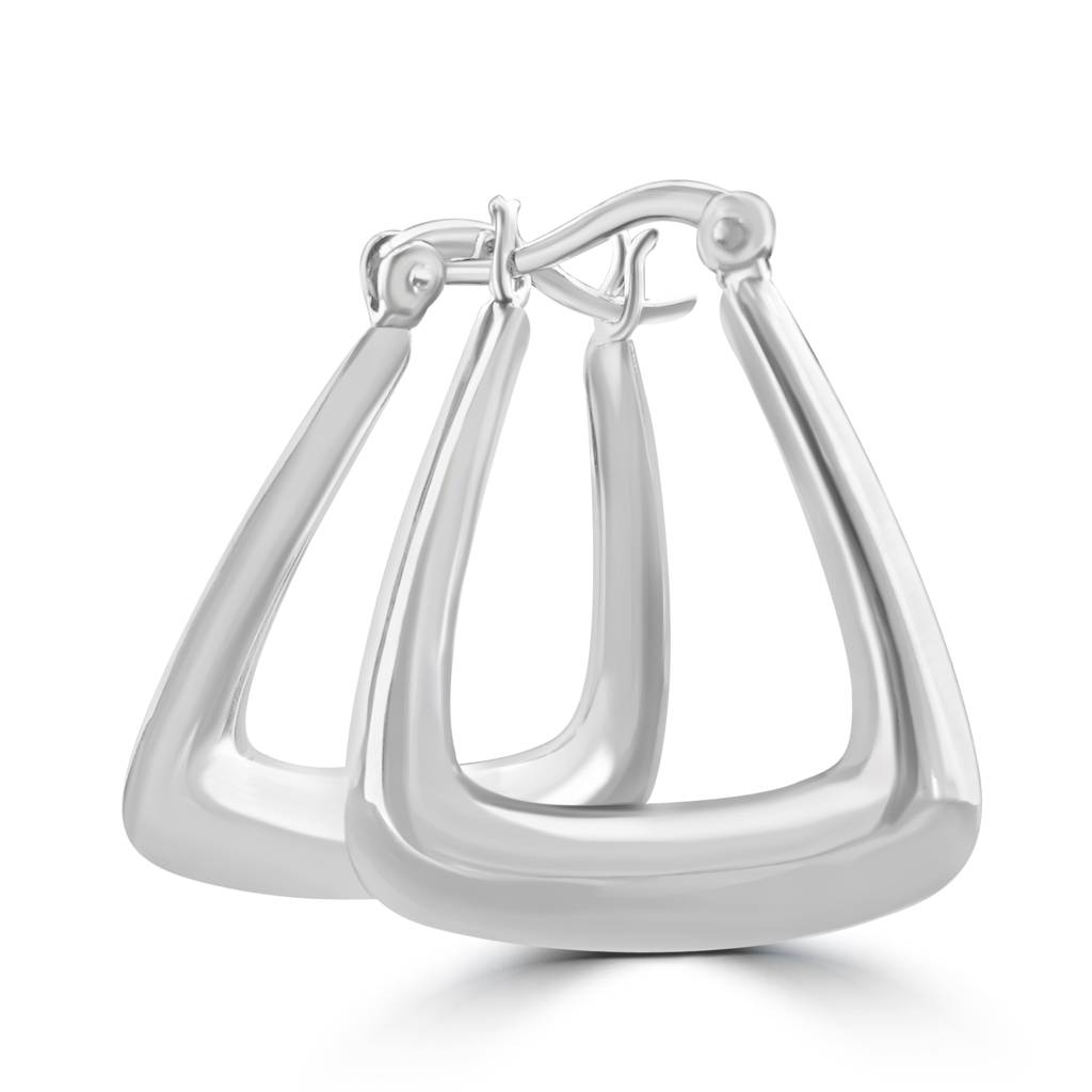 925 Sterling Silver Large Triangular Hollow Creole Hoop Earrings : TWP1177