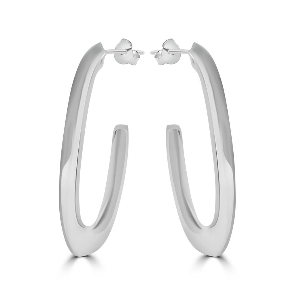 Sterling Silver 925 Half Oval Hoop Earrings | C Shape Dangle Statement Earring : TWP1180