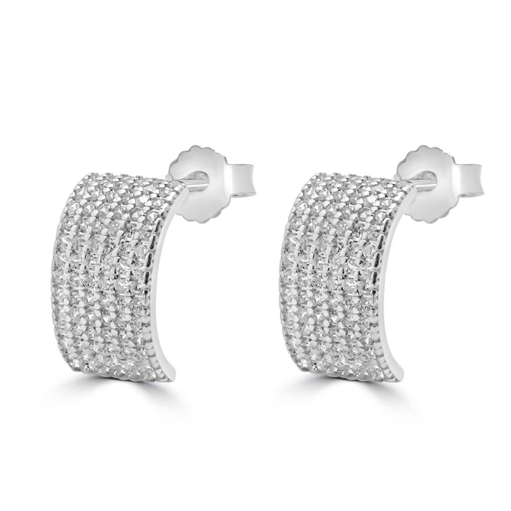 925 Sterling Silver Sparkly Hoop Huggies Earrings | Huggies Elegant Earrings : TWP1183