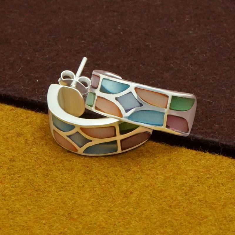 Pure Silver Geometric Statement Hoop Earrings | 925 Sterling Colorful Hoops : TWP1185