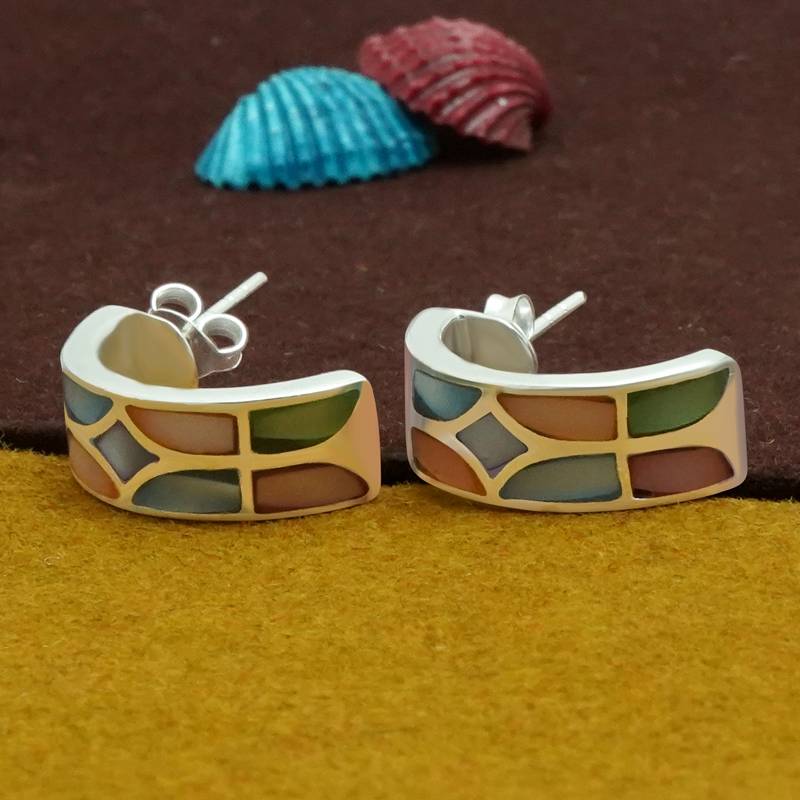 Pure Silver Geometric Statement Hoop Earrings | 925 Sterling Colorful Hoops : TWP1185