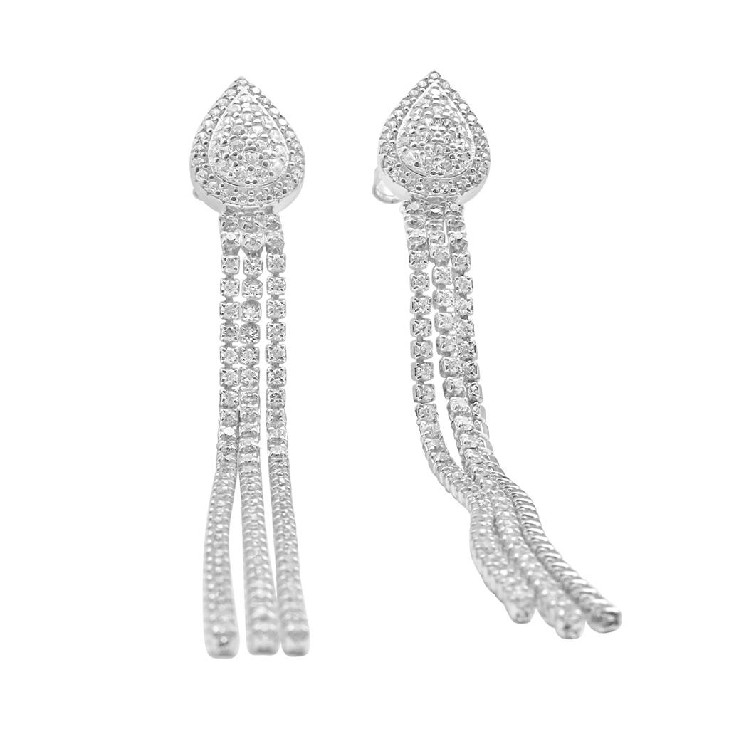 Elegant 925 Silver Matchstick Stick Drop Dangle Crystal Earrings : TWP1194