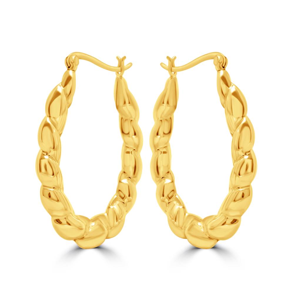 925 Sterling Bamboo Gold Plated Hoop Earrings | Cable Oval Boho Hoops : TWP1207