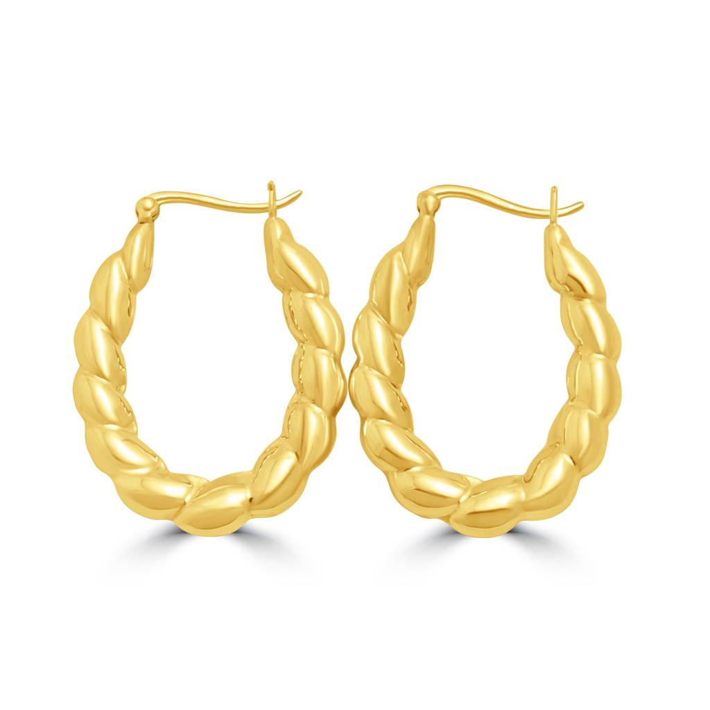 925 Sterling Bamboo Gold Plated Hoop Earrings | Cable Oval Boho Hoops : TWP1207