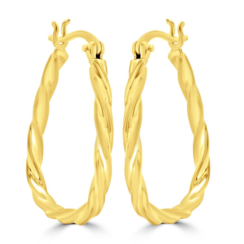 925 Pure Silver Gold Plated Oval Textured Hoops : TWP1210
