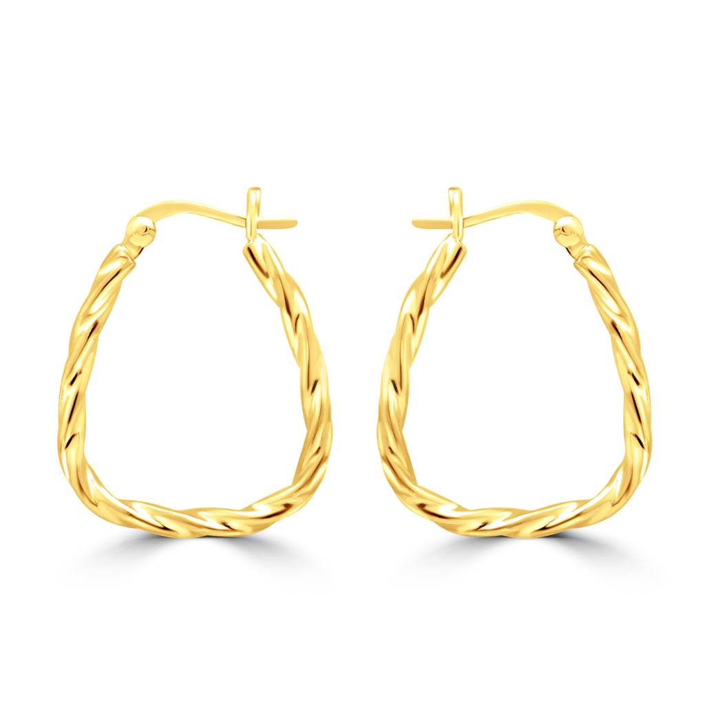 925 Pure Silver Gold Plated Oval Textured Hoops : TWP1210