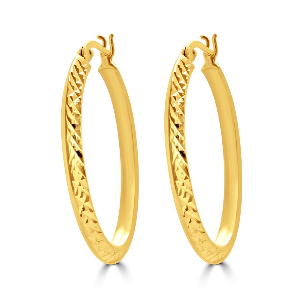 925 Pure Silver Gold Plated Oval Hoop Earrings | Golden Hoops With Earlobe : TWP1213