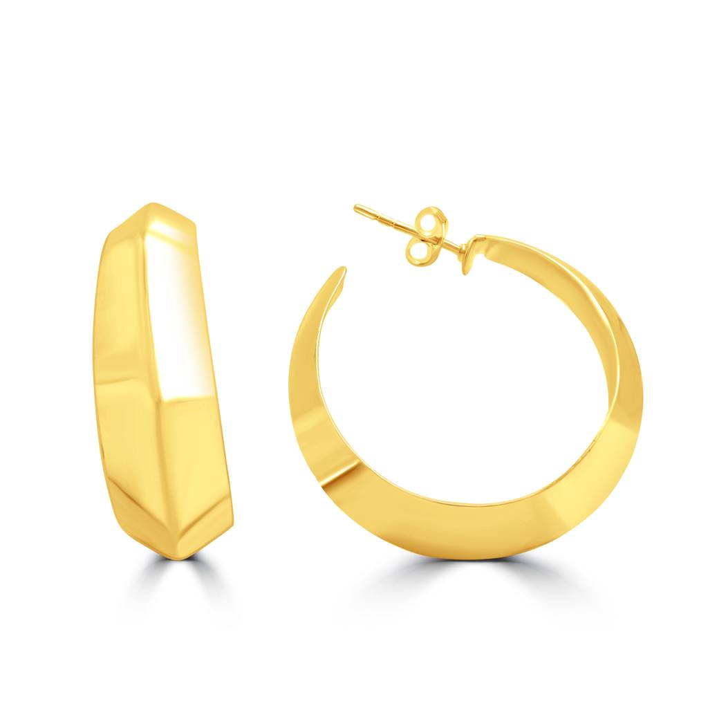925 Pure Silver Gold Plated Hoop Chunky Earrings | Round Bold Hoops : TWP1218