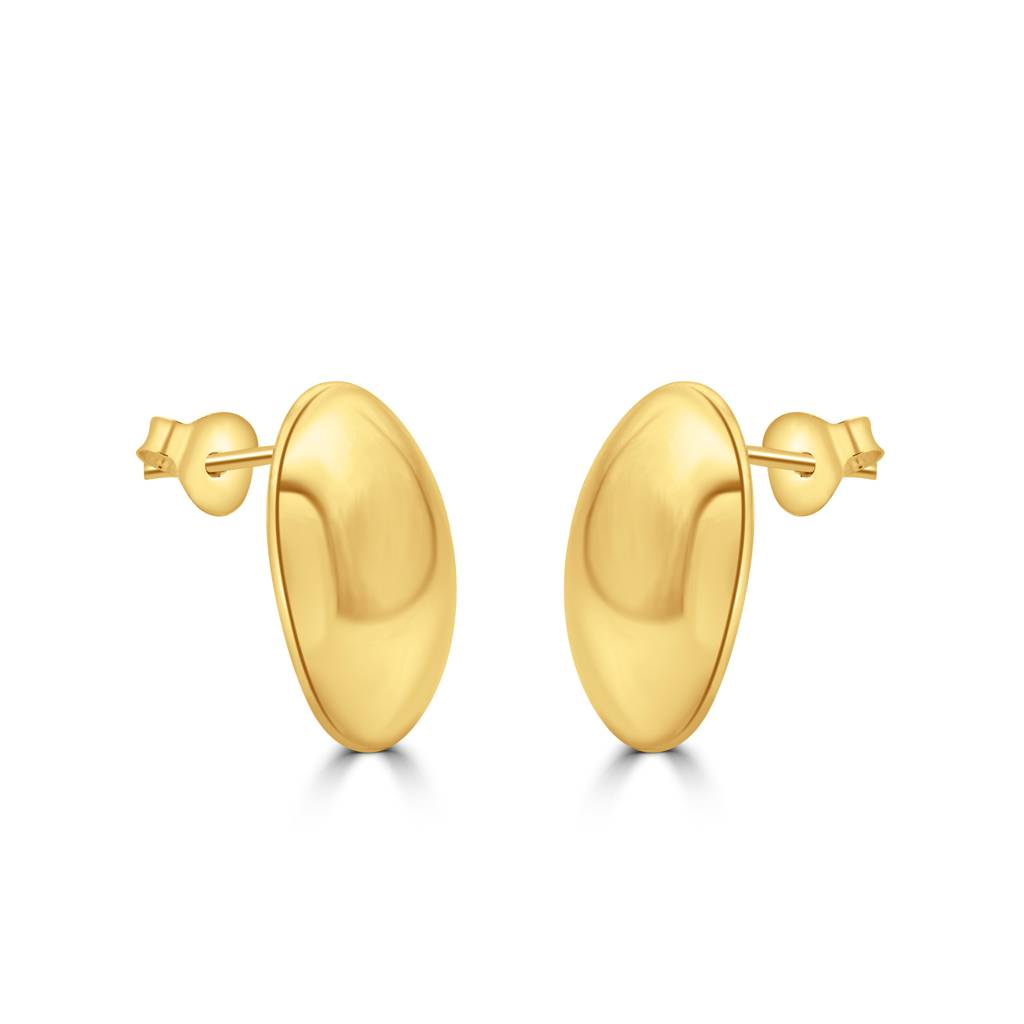 925 Sterling Silver Gold Plated Oval Studs | Minimalistic Round Stud : TWP1222