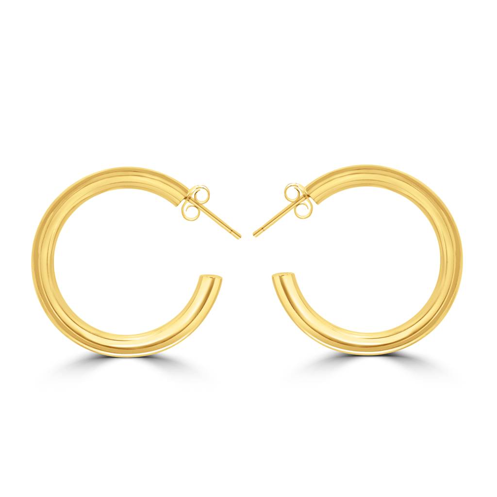 925 Sterling Silver Gold Plated Round Hoop Bold Earrings : TWP1228