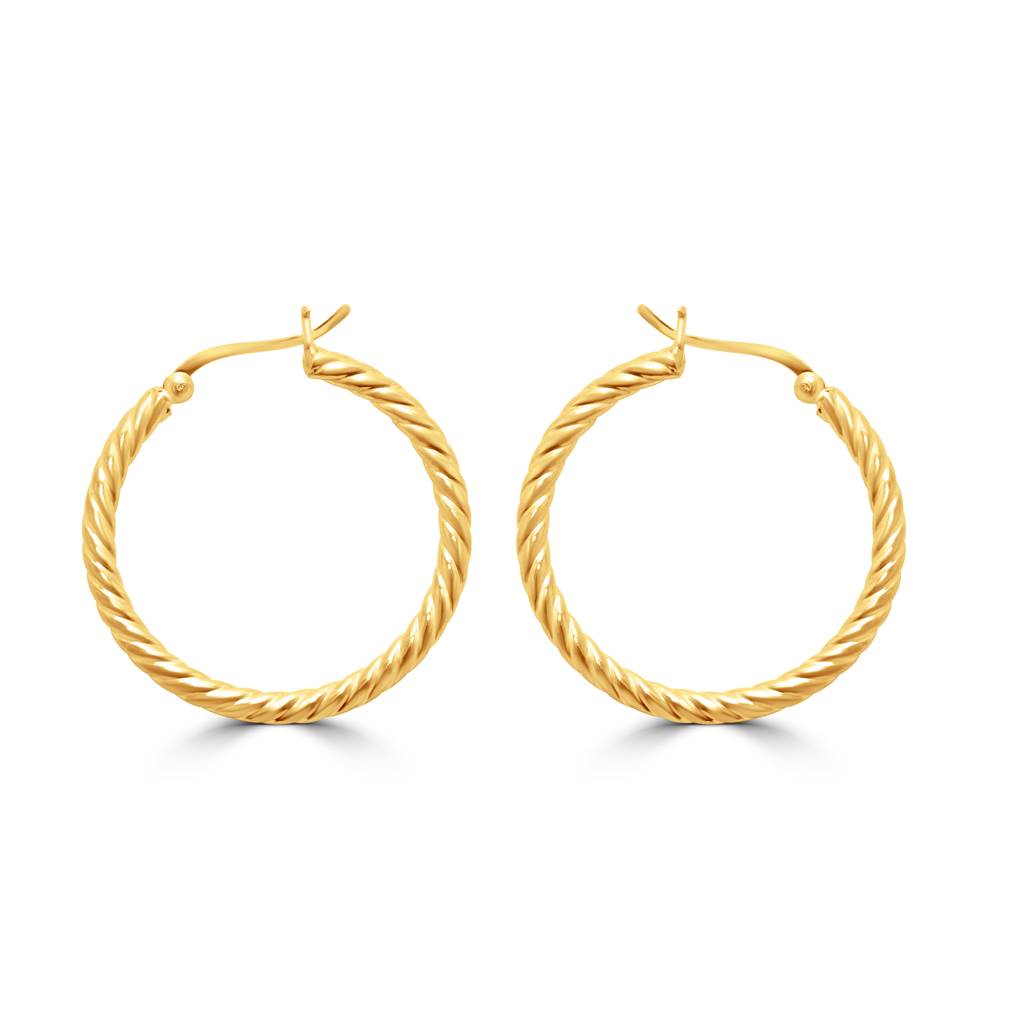 925 Pure Silver Gold Plated Textured Robed Hoop Earrings : TWP1233