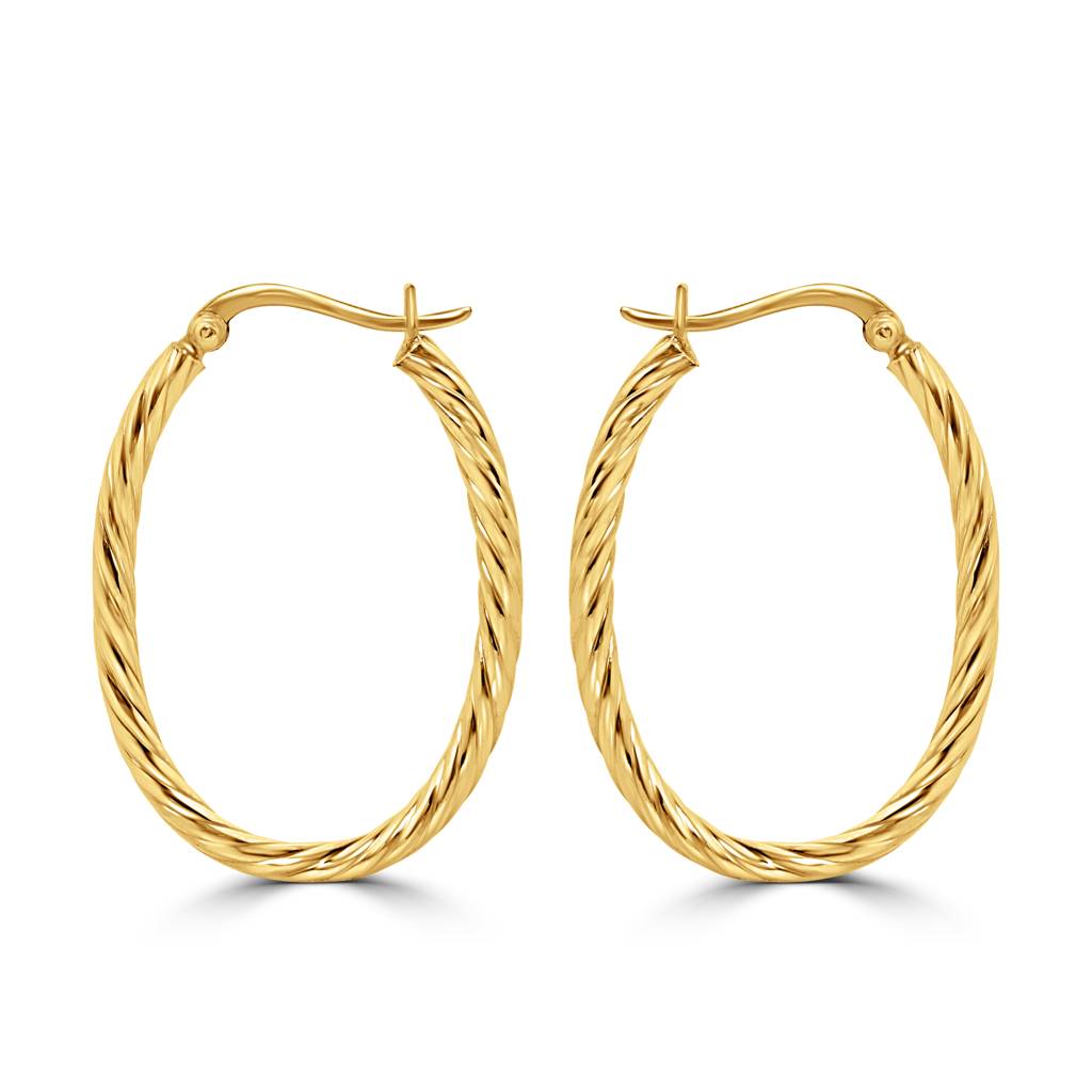 925 Sterling Silver Gold Plated Twisted Oval Shape Hoops Earrings : TWP1236