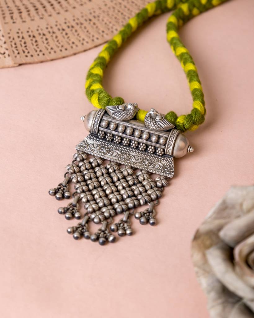 Tattva Dual Peacock Intricate Jali Dori Necklace : SN900112