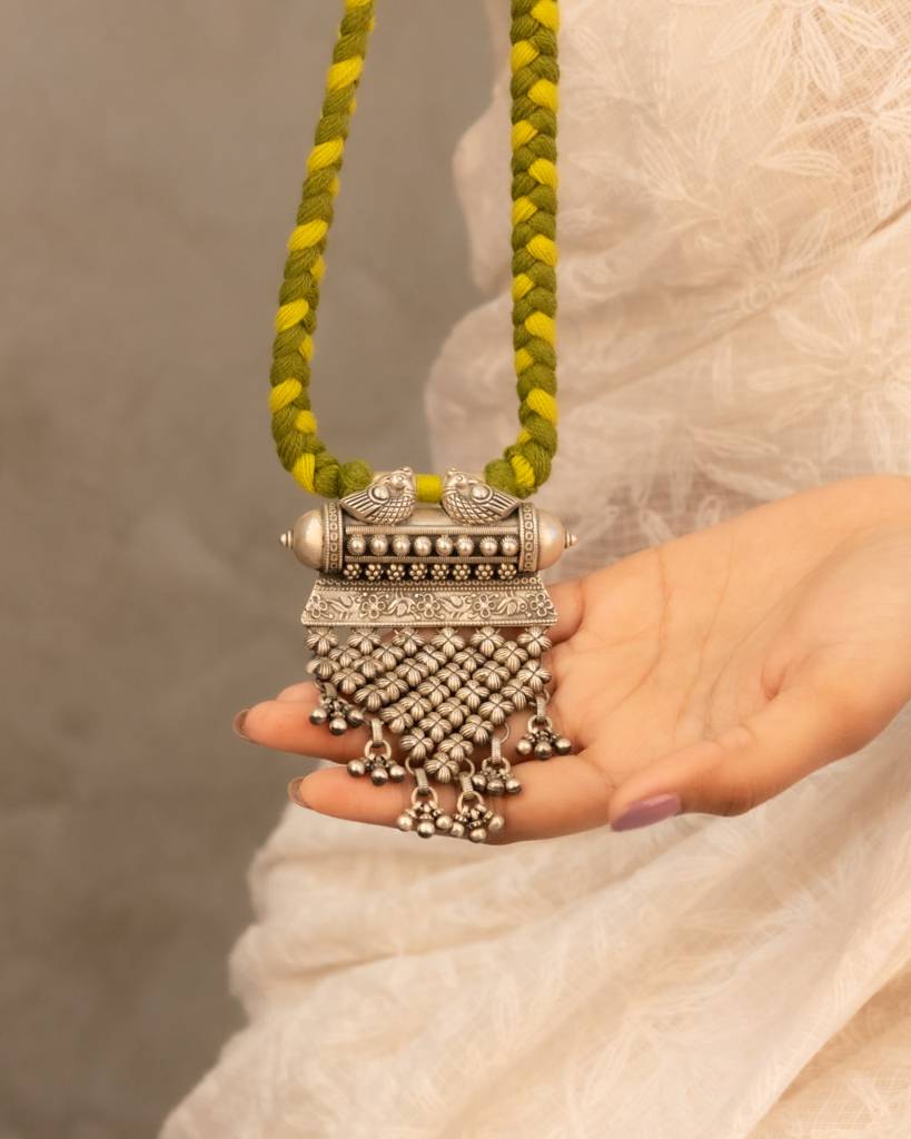 Tattva Dual Peacock Intricate Jali Dori Necklace : SN900112