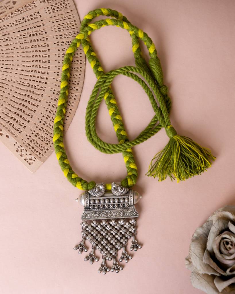 Tattva Dual Peacock Intricate Jali Dori Necklace : SN900112