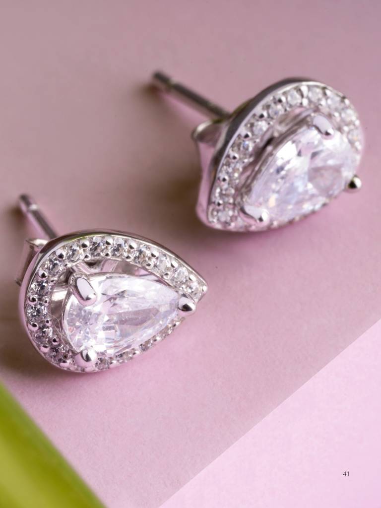 Brd Jewelry 925 Sterling Silver Pear Shape White Ad Stud Earrings For Women & Girls : BRDPEC1