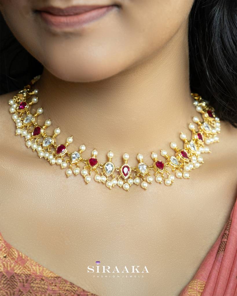 Traditional Chinchpeti Short Necklace : NK310A-rewh