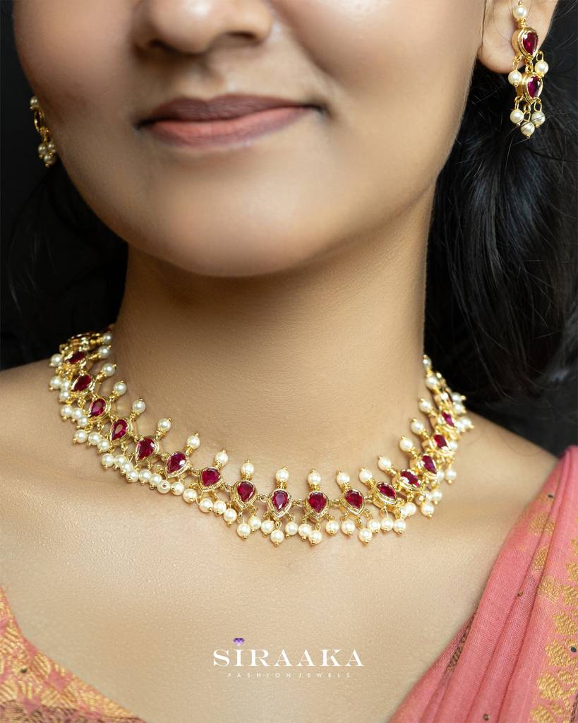 Traditional Chinchpeti Short Necklace : NK310A-red