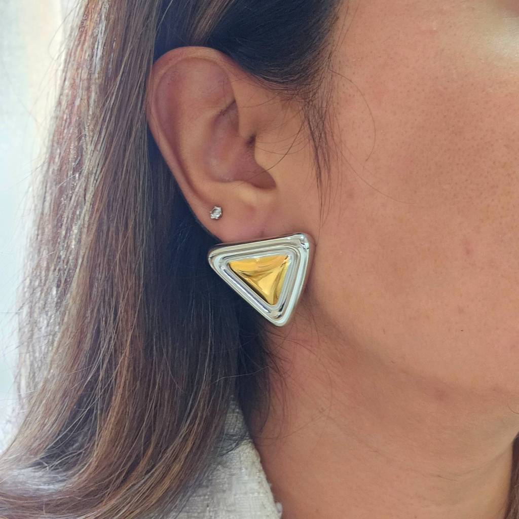 Triangle Silver Gold Earrings : TAA-9999904734185-EARRING
