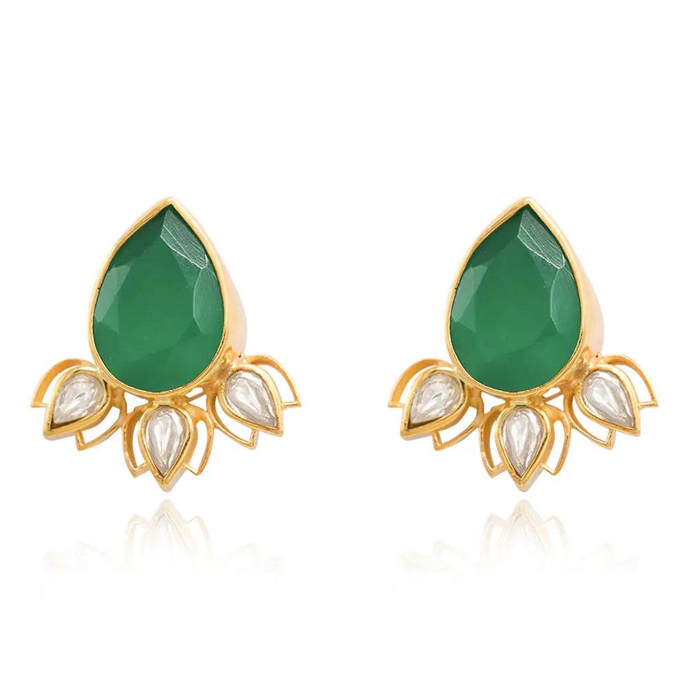 Sitayan Silver Green Lotus Studs : U050SO20WC0021