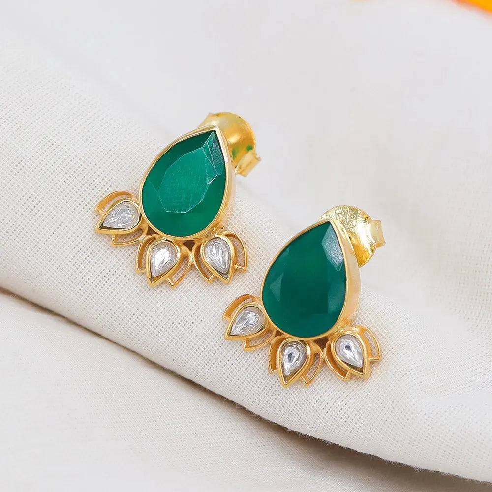 Sitayan Silver Green Lotus Studs : U050SO20WC0021