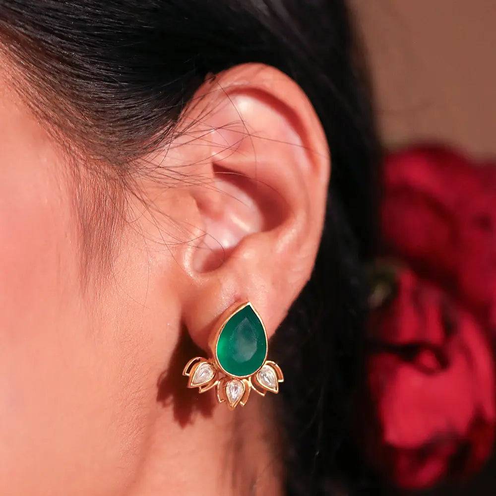Sitayan Silver Green Lotus Studs : U050SO20WC0021