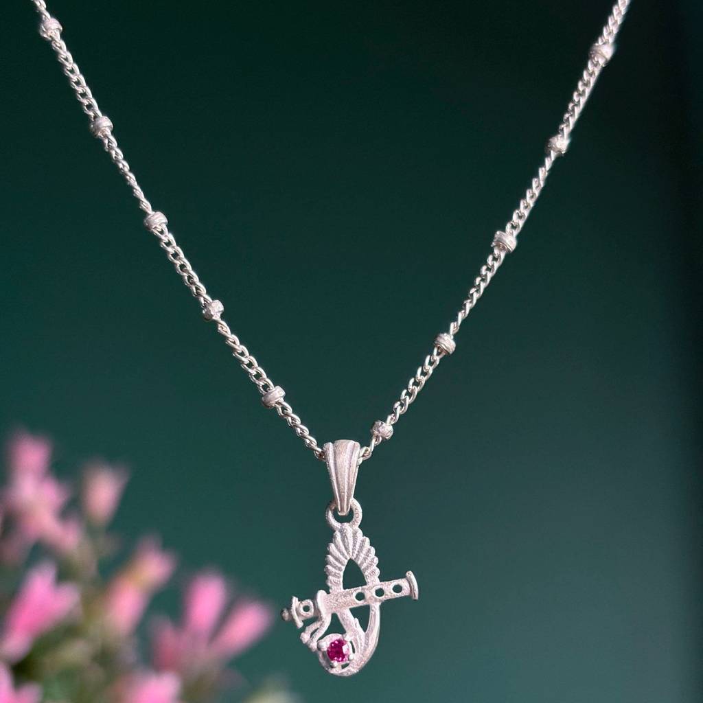 Women Silver Krishna Flute Necklace : U080SG005N1077
