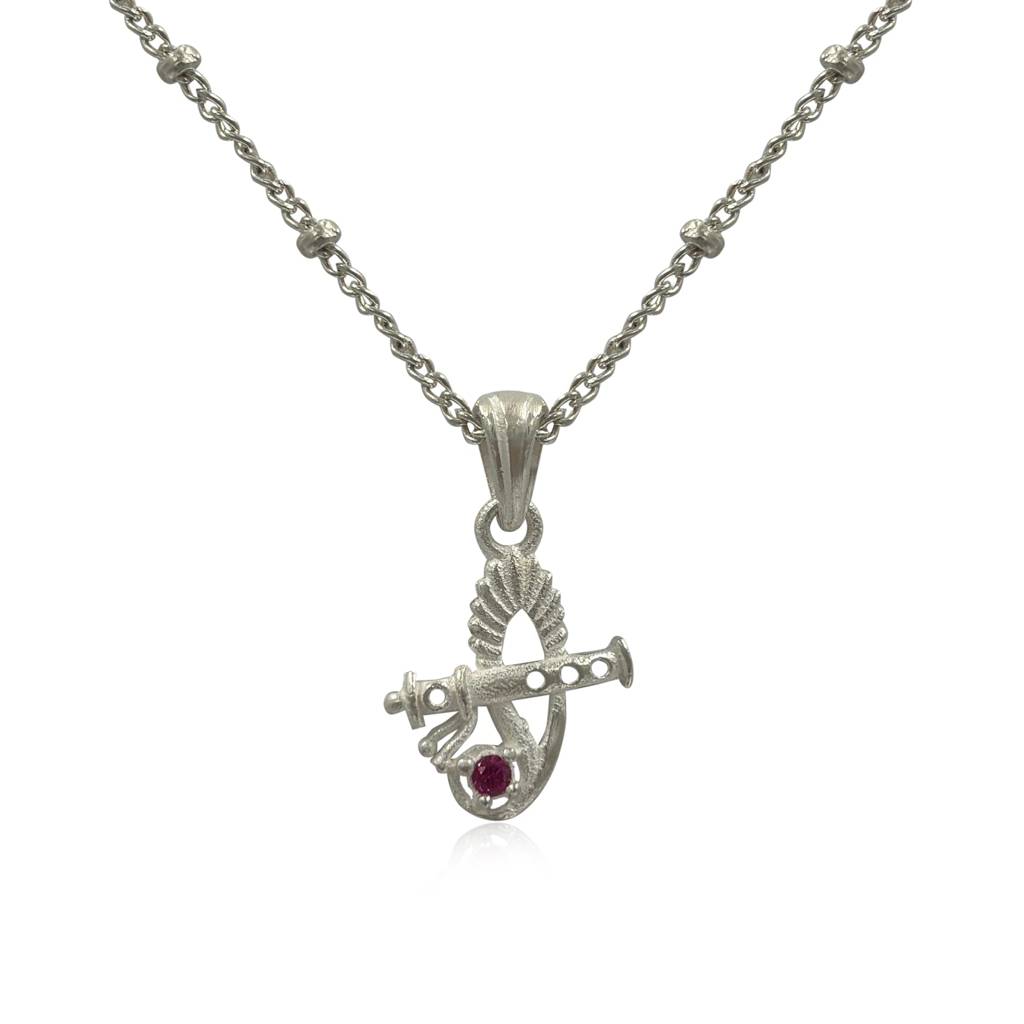Women Silver Krishna Flute Necklace : U080SG005N1077