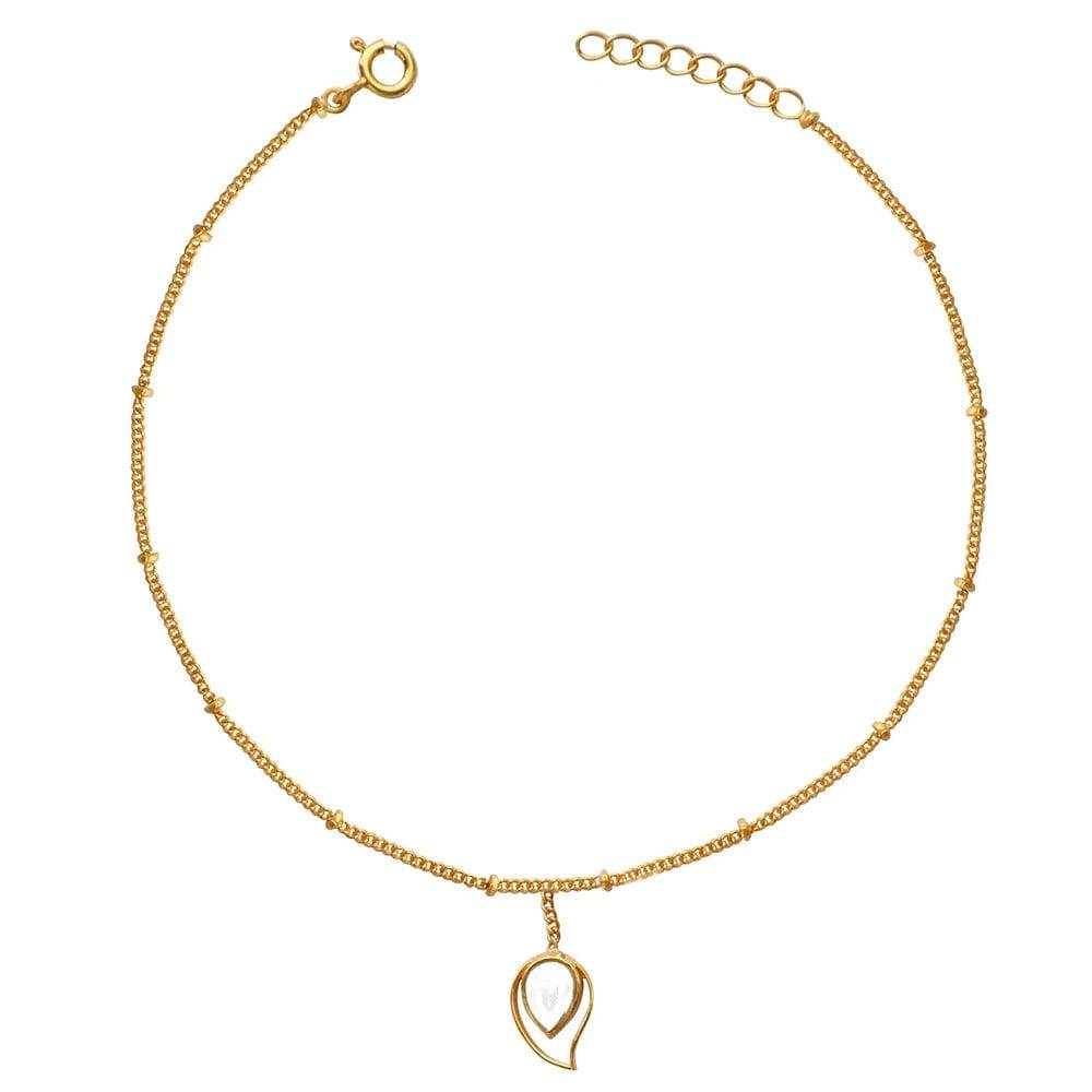 Single Silver 92.5 Aam Ras White Stone Anklet : U080SG006LA0513