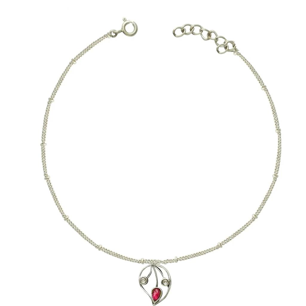 Single Silver 92.5 Aam Ras Red Stone Anklet : U080SG006LA0530
