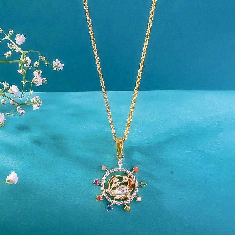 Silver Swan Navratna Necklace : U080SG007N1020