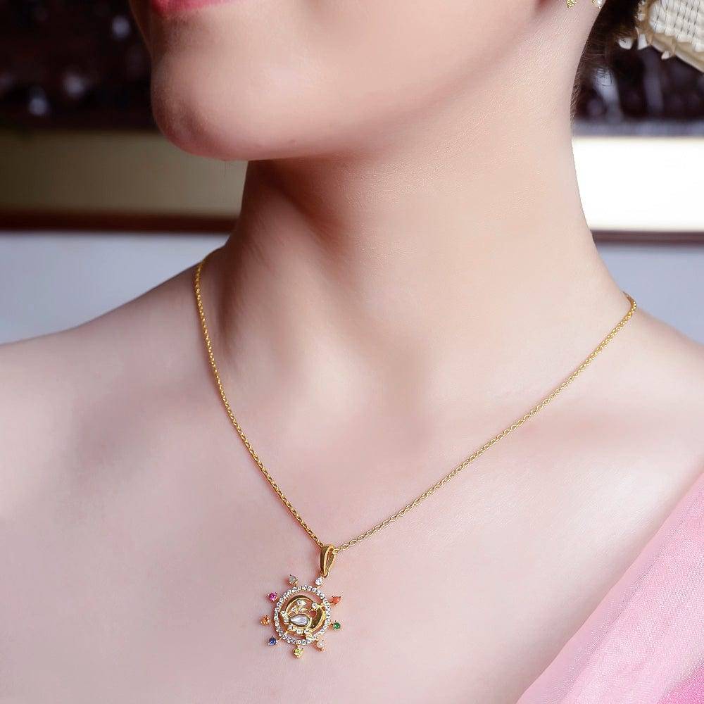 Silver Swan Navratna Necklace : U080SG007N1020