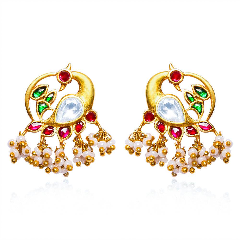 92.5 Silver Swan Motif Kundan Stud Earrings : U080SG009E1001